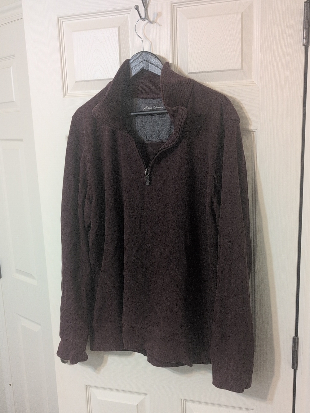 Eddie Bauer Men's Zip-Neck Fleece Sweater in Dark Burgundy